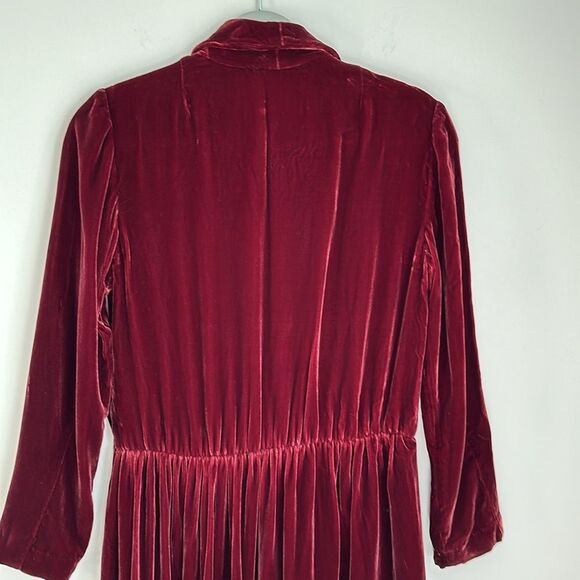 Vintage Elegant Button Front Women’s Velvet Midi A Line Burgundy Dress Size S - Picture 6 of 10